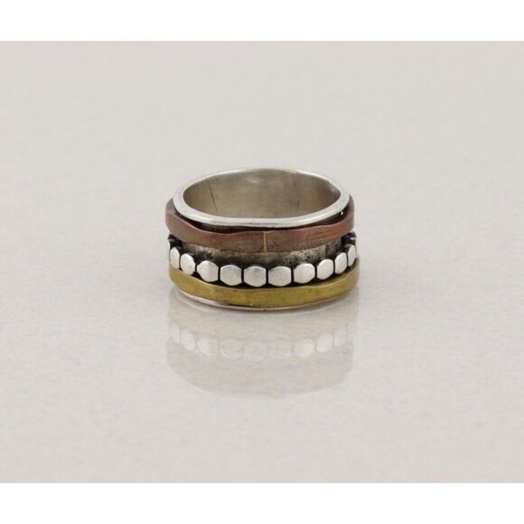 Sterling Silver Spinner Ring Copper & Brass Accents Size 7 - Picture 2 of 7